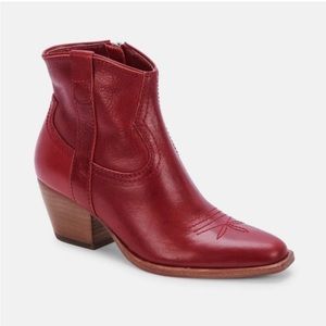 Dolce Vita Leather Ankle Booties - Silma - Red - Size 7.5